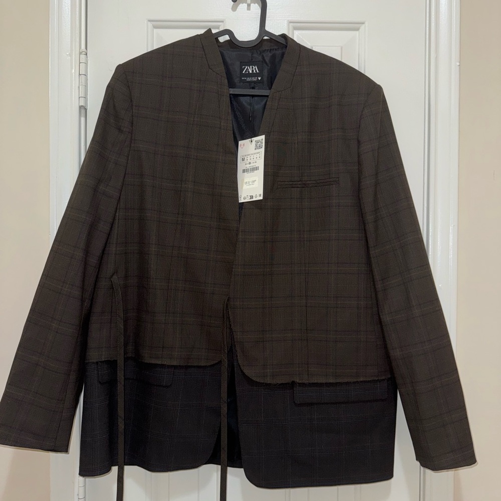 Zara Women's Charcoal Checkered Blazer
